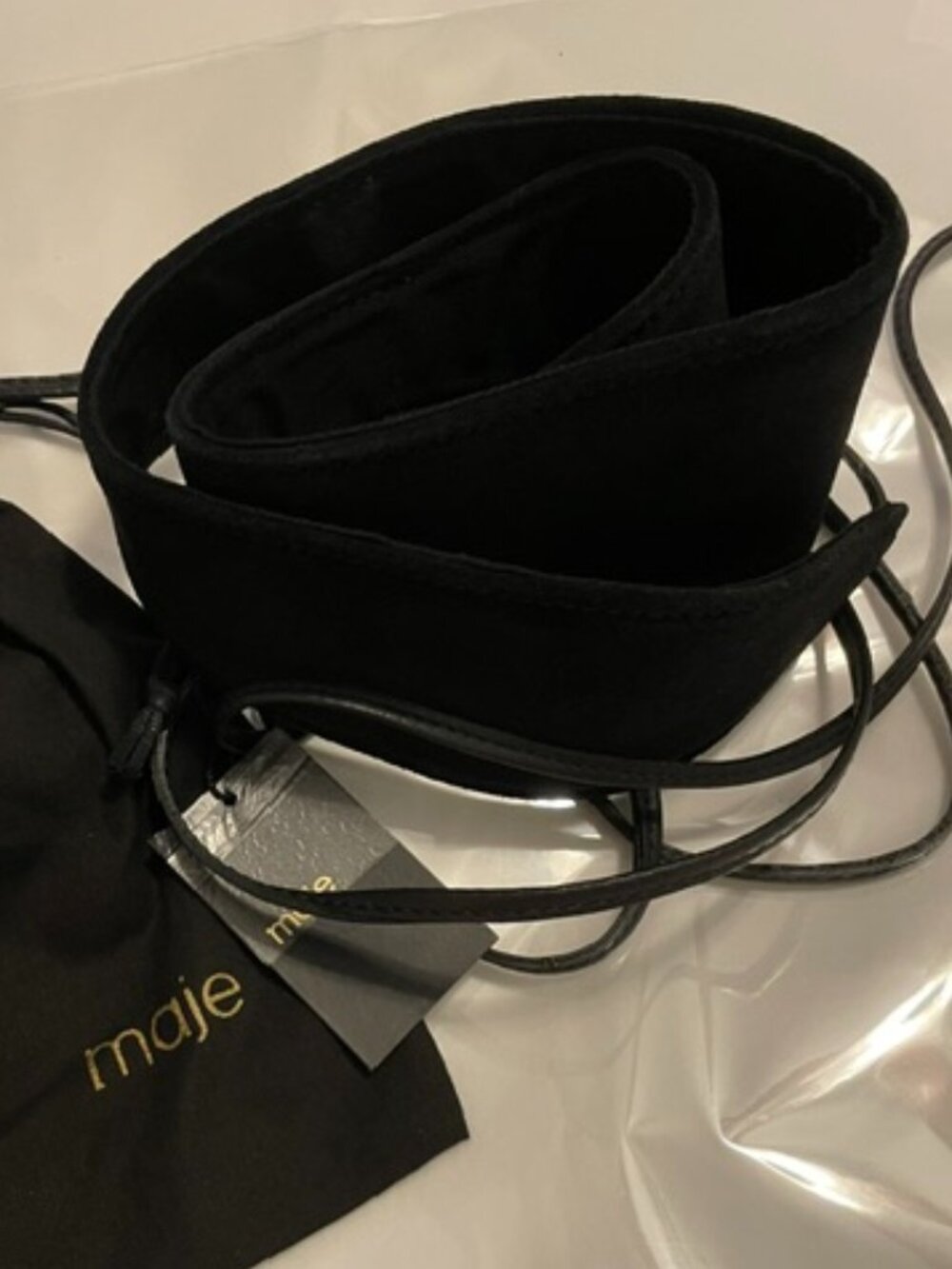 MAJE Tie Waist Belt in Black Leather Authentic Brand New NWT